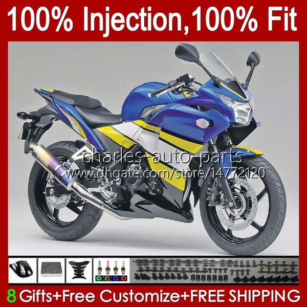 Carénages de moulage par injection pour HONDA CBR 250R 250 CBR250 jaune bleu R CC CBR250R MC41 11 12 13 14 15 Kit 58No.36 CBR-250R 250CC CBR-250 2011 2012 2013 2014 2015 Carrosserie OEM