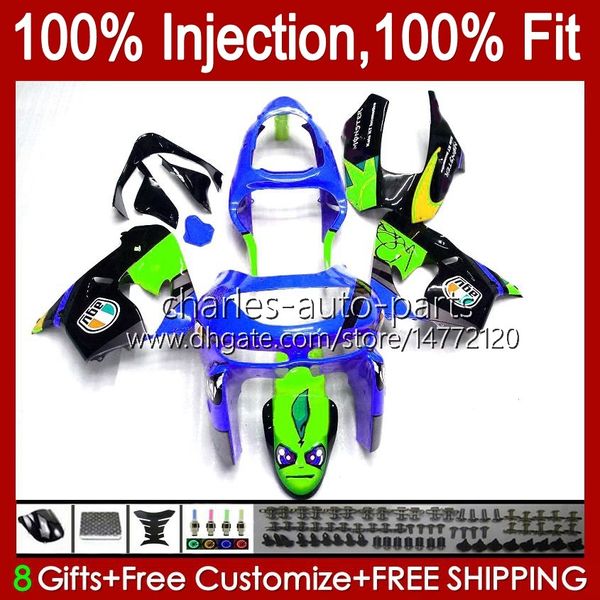 Carénages de moulage par injection pour KAWASAKI NINJA ZX9 R ZX 9R 9 R 900 CC 98-99 Kit de carrosserie 17No.53 ZX900 ZX9R 98 99 00 01 ZX-900 900CC ZX-9R 1998 1999 2000 2001 OEM Corps requin bleu