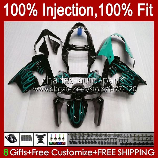 Carénages de moulage par injection pour KAWASAKI NINJA ZX9 R ZX 9R 9 R 900 CC 98-99 Kit de carrosserie 17No.43 ZX900 ZX9R 98 99 00 01 ZX-900 900CC ZX-9R 1998 1999 2000 2001 Corps OEM flammes cyan