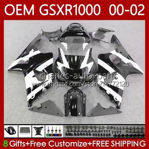 Injectie Mold Backings voor Suzuki 1000cc GSXR-1000 GSX R1000 GSXR 1000 cc 00 01 02 Carrosserie 62NO.78 GSXR1000 K2 2001 2002 2002 GSX-R1000 01-02 OEM BODIAANTE KIT Zwart Wit