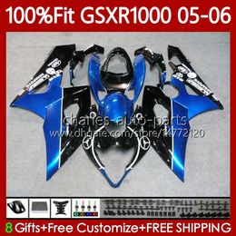 Spuitgietverbarsting voor Suzuki GSXR 1000 cc K5 GSXR-1000 GSXR1000 05 06 Carrosserie 122NO.112 1000CC GSX R1000 2005 2006 GSX-R1000 2005-2006 OEM BODY KIT BLAUW zwart