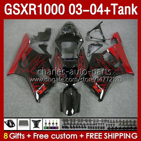 Carenados de molde de inyección para SUZUKI GSXR-1000 K 3 GSXR 1000 CC K3 GSXR1000 2003 2004 Cuerpo 147No.94 GSX-R1000 1000CC 03 04 GSX R1000 2003-2004 Tanque de carenado OEM llamas rojas