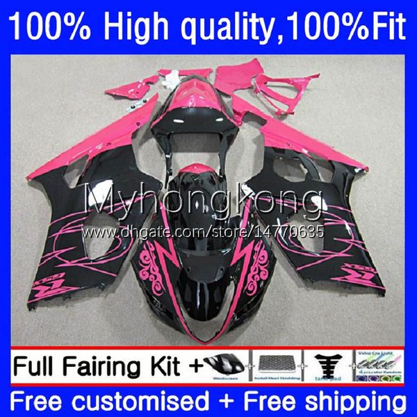 Carénages de moulage par injection pour SUZUKI GSXR1000 GSX-R1000 K3 Rose noir nouveau 2003-2004 Carrosserie 25No.14 GSXR 1000 CC 1000CC 2003 2004 GSXR-1000 03 04 Bodys OEM de moto