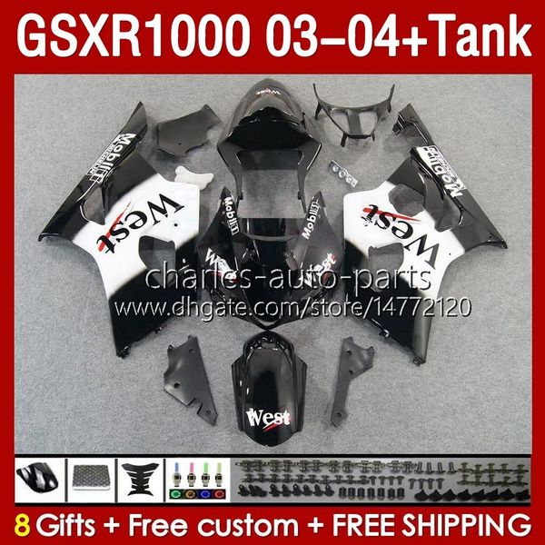 Carenados de molde de inyección para SUZUKI GSXR1000 GSXR-1000 K 3 GSX R1000 GSXR 1000 CC K3 03 04 Cuerpo 147No.51 GSX-R1000 2003 2004 1000CC 2003-2004 OEM Carenado Tanque negro oeste negro