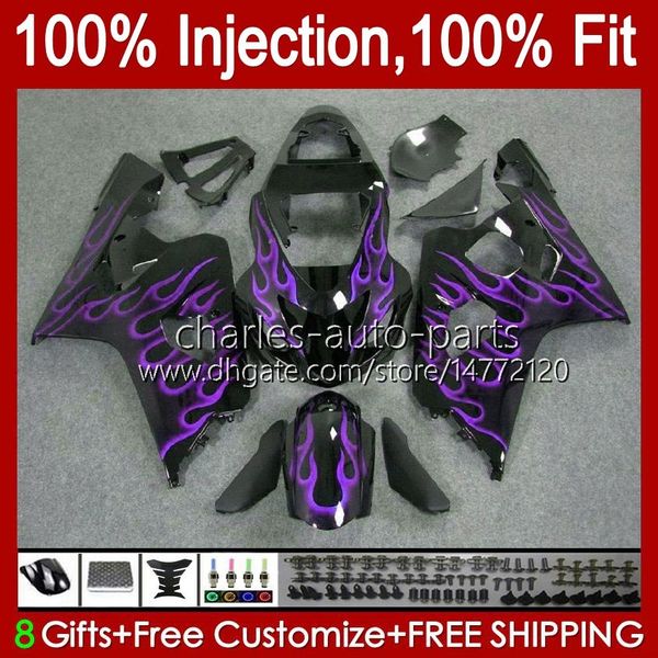 Carénages de moulage par injection pour SUZUKI GSXR600 GSXR750 GSXR-750 K4 04 05 43No.133 GSXR Flammes violettes 750CC 600CC 750 600 CC GSXR-600 2004 2005 GSX-R750 2004-2005 Kit de carrosserie OEM