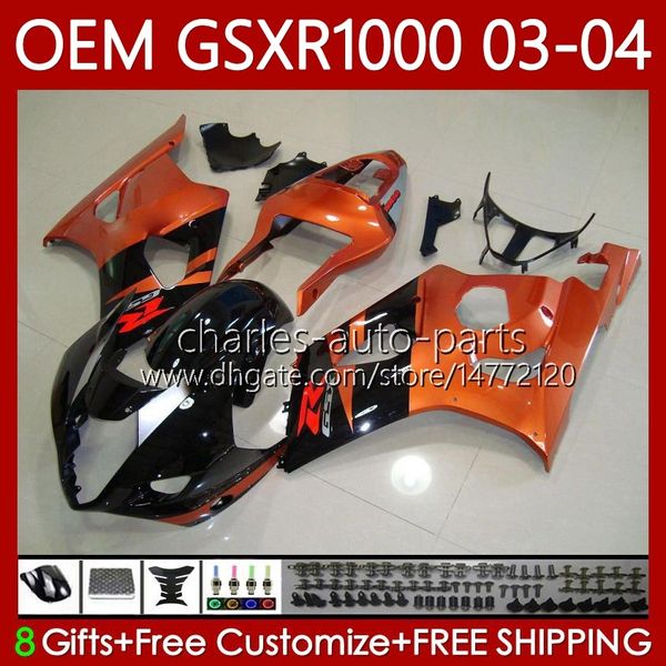 Fairiments de moisissures d'injection pour Suzuki K3 GSXR1000 GSXR 1000 cc 2003 2004 Body 67No.106 K 3 GSXR-1000 GSX R1000 2003-2004 1000cc GSX-R1000 03 04 Kit de carrosserie OEM Orange Blk