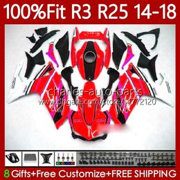 Spuitgietmatrijs Stroomlijnkappen Voor YAMAHA YZFR3 YZF-R25 YZFR25 YZF R3 Glans rood R25 14 15 16 17 18 Carrosserie 102No.101 YZF-R3 2014 2015 2016 2017 2018 YZF R 3 25 14-18 OEM Body Kit