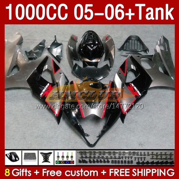 Tanque de carenado de molde de inyección para SUZUKI GSXR 1000 CC K5 GSX-R1000 05-06 Carrocería 157No.123 GSXR-1000 GSXR1000 2005 2006 GSX R1000 1000CC 05 06 OEM Carenado gris brillante