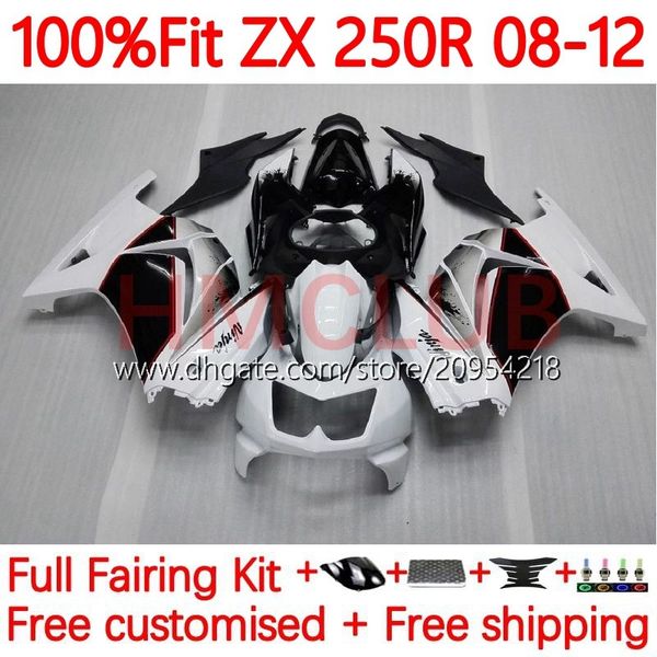 Molde de inyección Cuerpo OEM para KAWASAKI NINJA ZX250R ZX 250R ZX250 08-12 Carrocería 34No.2 EX250 EX250R 08 09 10 11 12 ZX-250R 2008 2009 2010 2011 2012 Carenado blanco negro