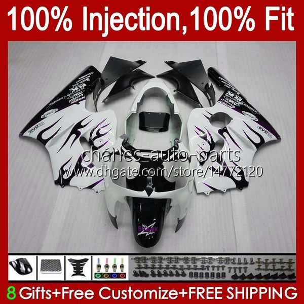 Moule d'injection OEM pour KAWASAKI NINJA ZX 12 R 1200 CC ZX1200C ZX1200 C 2000 2001 Corps 2No.147 ZX12R 00 01 ZX 1200 12R 1200CC Carrosserie ZX-12R 00-01 Carénage ABS flammes violettes