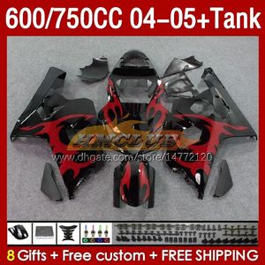 Spuitvorm Red Flames Koningen Tank voor Suzuki GSXR-600 GSXR750 GSXR600 GSXR-750 K4 2004 2005 153NO.80 GSX-R600 GSXR 600 750 CC 04-05 600CC 750CC 04 05 OEM Fairement