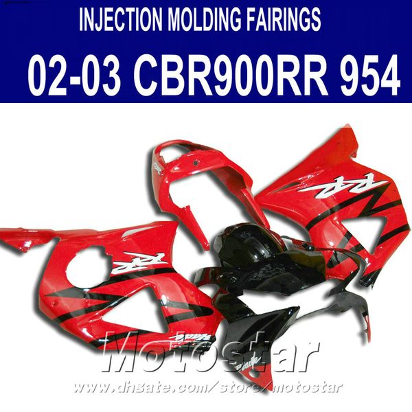 Personnaliser gratuitement la carrosserie de la moto Fit pour les carénages Honda cbr900rr 954 02 03 CBR954RR kit de carénage noir rouge CBR900 RR 2002 2003 YR35