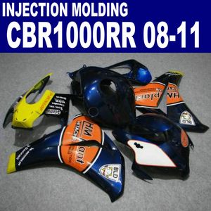 Piezas de motocicleta ABS de moldeo por inyección para carenados HONDA CBR1000RR 2008-2011 CBR1000 RR kit de carenado azul naranja 08 09 10 11 # U66