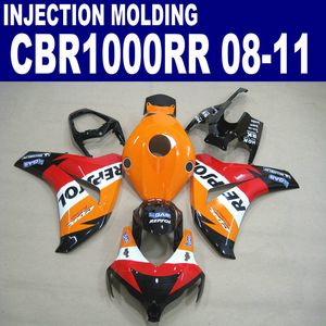 Piezas de motocicleta ABS de moldeo por inyección para carenados HONDA CBR1000RR 2008-2011 CBR1000 RR kit de carenado REPSOL naranja negro 08 09 10 11 # U78