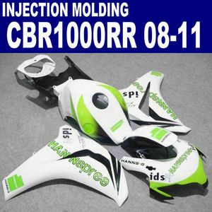 Injectie Molding ABS Plastic Fairing Kit voor HONDA CBR1000RR 2008-2011 CBR 1000 RR White Green Hannspree Backings Set 08 09 10 11 # U59