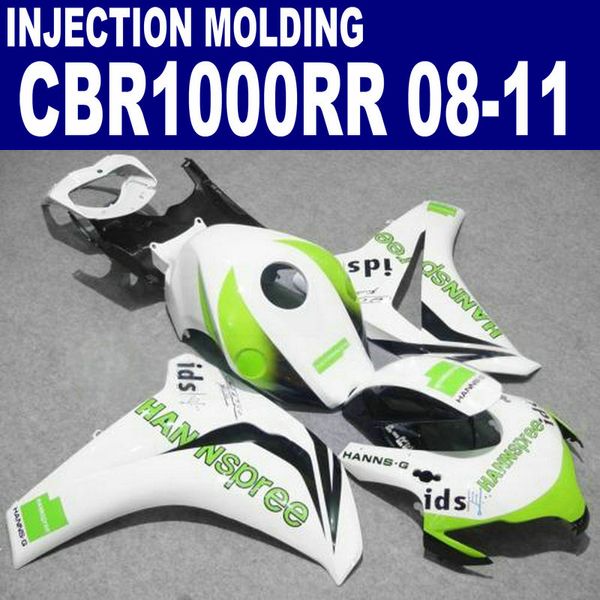 Kit de carénage en plastique ABS moulé par injection pour HONDA CBR1000RR 2008-2011 CBR 1000 RR ensemble de carénages HANNSpree blanc vert 08 09 10 11 # U59