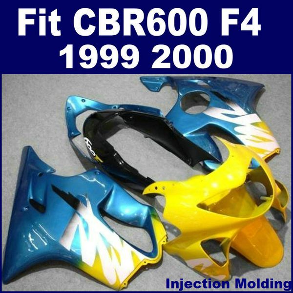 Moulage par injection pour carénages de pièces de réparation de carrosserie HONDA CBR 600 F4 1999 2000 bleu jaune 99 00 cbr600 f4 carénages personnalisés N8MD