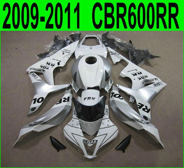 Pièces de moto moulées par injection pour carénages Honda CBR600RR 2009 2010 2011 CBR 600RR 09 10 11 kit de carénage REPSOL argent noir YR62