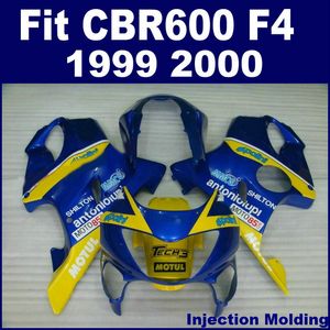 Injectie Gieten Onderdelen voor Honda CBR 600 F4 1999 2000 Geel Blue Full Fairing Kit 99 00 CBR600 F4 Fairing Sets GBHU