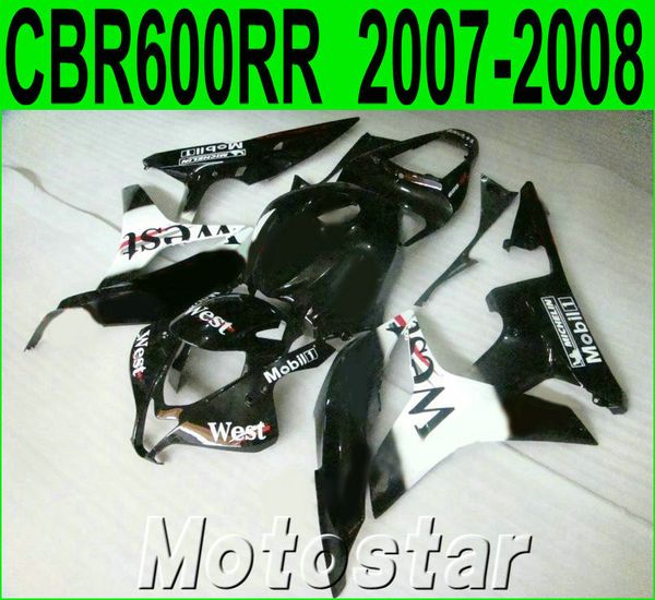 Kits de carrocería populares de moldeo por inyección para carenados HONDA CBR600RR 07 08 CBR 600RR F5 2007 2008 kit de carenado de plástico blanco negro West KQ57