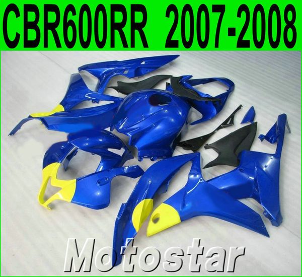 Kits de carrocería populares de moldeo por inyección para HONDA CBR600RR 07 08 carenados CBR 600RR F5 2007 2008 kit de carenado de plástico amarillo azul KQ60