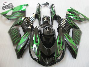 Juego de carenados de motocicleta de inyección para Kawasaki Ninja ZX-14 2006 2007 2008 ZX14R 06 07 08 ZX-14R kits de carenado de llamas verdes de alta calidad