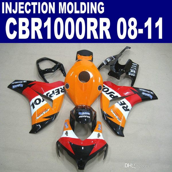 Inyección OEM ABS piezas de motocicleta para carenados HONDA CBR1000RR 2008-2011 CBR1000 RR negro naranja REPSOL kit de carenado 08 09 10 11 # U78