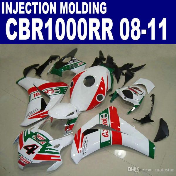 Kit de carenado de plástico ABS de inyección OEM para HONDA CBR1000RR 2008-2011 CBR 1000 RR verde rojo blanco Castrol carenados 08 09 10 11 # U24