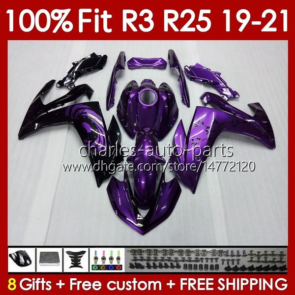 Corps de moule brillant violet d'injection pour Yamaha YZFR3 YZF-R25 YZFR25 2019-2021 Carrosserie 141No.17 100% Fit YZF R 3 25 R3 R25 19 20 21 Cadre YZF-R3 2019 2020 2021 Kit de carénage OEM