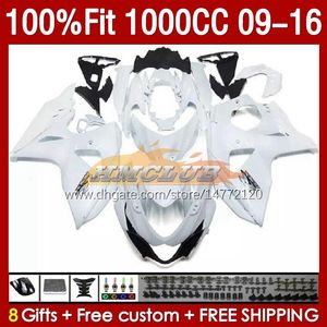 Injectie White Glossy Fairings voor Suzuki GSXR 1000 CC K9 GSXR1000 2009 2010 2011 2012 2013 2014 2015 2016 151NO.107 K 9 1000cc GSXR-1000 09 10 11 12 13 14 15 16 OEM KUBERING