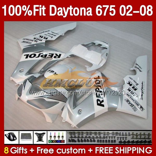 Inyección de molde respol blanco Carenados para Daytona 675 675R 02 03 04 05 06 07 08 Bodys 148No.24 Daytona675 Daytona 675 R 2002 2003 2004 2005 2006 2007 2008 Kit de carenado OEM