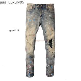 Encre amari Denim amirl Porté amirlies 6556es am Dirty amis Jeans imiri Pantalon amiiri Splash AM Wash Designer Jaune Vêtements Élastique es High Street Trendy Feet Elas QR69