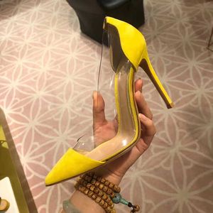 Encre vert citron jaune daim Pvc Patchwork pompes clair Patch talons hauts chaussures de mariage bout pointu Banquet chaussures 0316