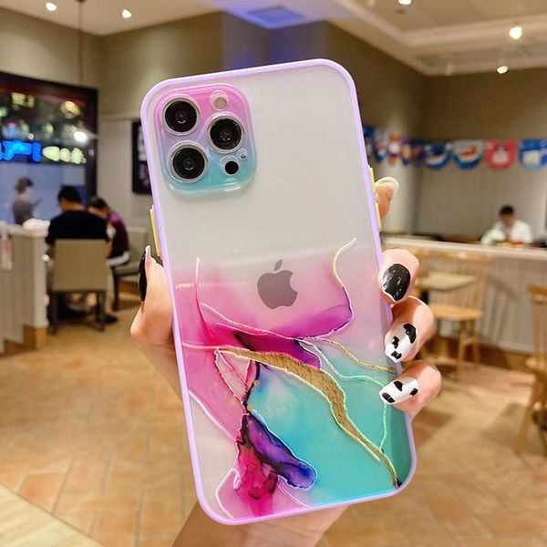 Fundas de teléfono Ink Marble para iPhone 12 11 Pro Max XS XR 7 8 Plus Skin Feeling Lens Camera Protection Cover