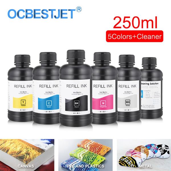 Kits de recharge d'encre 250 ML 6 bouteilles ensemble LED UV pour tête d'impression DX4 DX5 DX6 DX7 1390 4800 4880 7880 9880 imprimante - BK C M Y WH Cleaning247Z