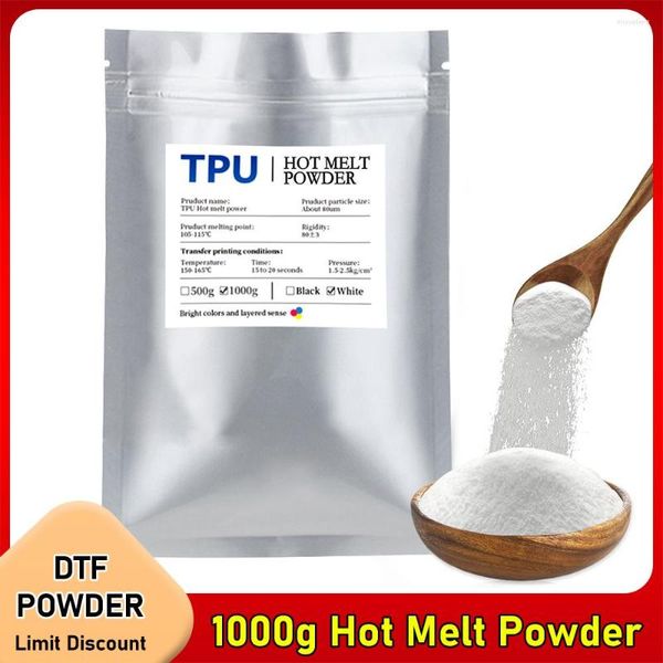 Kits de recarga de tinta DTF Powder 1000G / 35.3 Oz Transferencia digital blanca Pretratamiento adhesivo de fusión para impresora Impresión directa en todas las telas