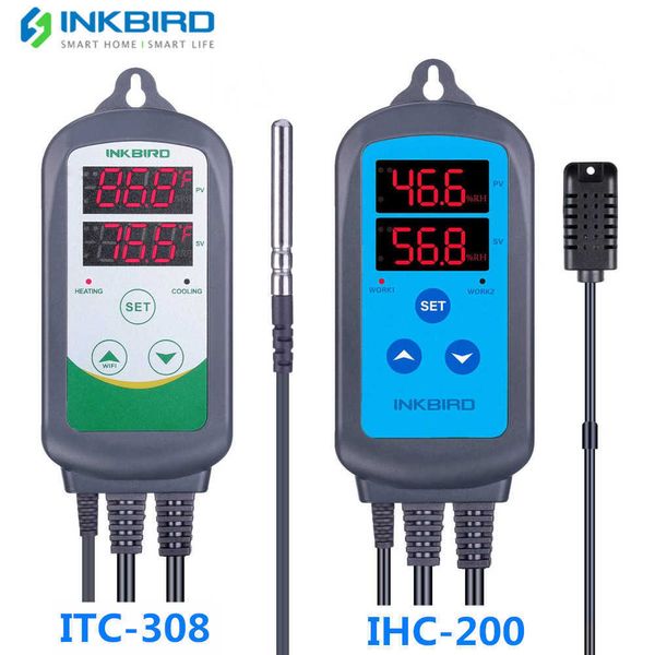 Inkbird Combo Set Pré-câblé Digital Dural Stage Humidity Controller IHC200 et Heating Cooling Temperature Controller ITC-308 210719