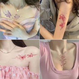 Inks 4pc Sexy Butterfly Rose Tatouer Autocollant étanche Candarbone anglaise rose Sweet Girl Art faux temporaire tatouage tatouage