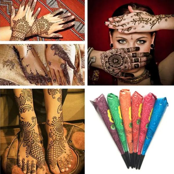 Tintas de 7 colores pasta de tatuaje crema cono impermeable no tóxico safe dibujo de bricolaje tatuaje henna arte semipermanente tatuaje de pigmento