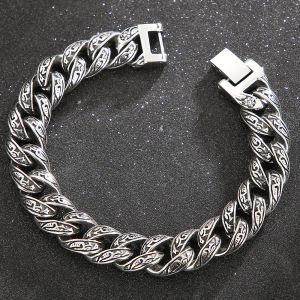 Inks Heren Roestvrij staal Curb Cuban Link Chain armband voor mannen met tribale tattoo -patroon 1824cm lang 12 mm breedte retro stijl geschenk