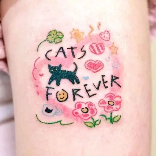 Tintas de gato rosa tatuajes falsos tatuajes impermeables temporales para mujeres lindo flores crayon arte tatuaje festival tatuaje baratos