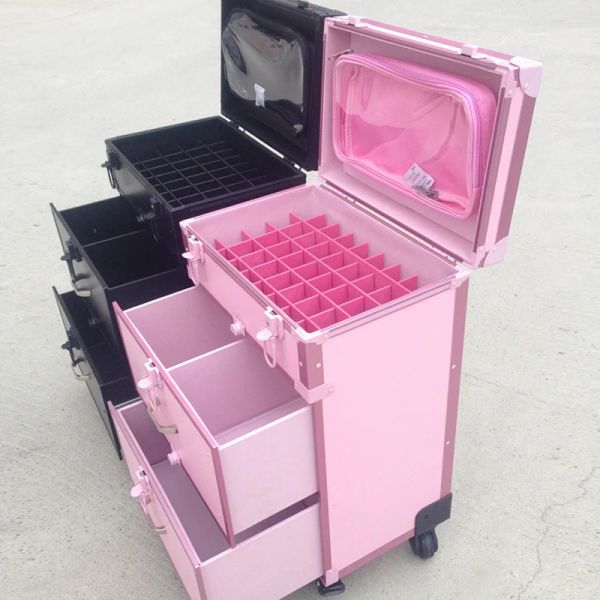 Encres Femmes Just Charille rose Case cosmétique Bagage de roulement, hommes Dominering Black Nails Makeup Toolbox, Beauty Tattoo Trolley Suises
