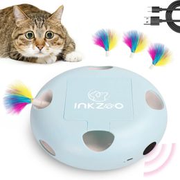 INKZOO Kat Speelgoed Interactief Kat Speelgoed voor Binnenkatten Smart Interactief Kitten Speelgoed Automatische 7 Gaten Muizen Whack-A-Mole 240227