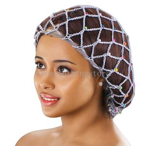 Ingelegde kleurrijke parelhaarnetten lang patroon katoenen pruik weven cap mesh base machine gemaakt met haarnet voor het slapen van dames