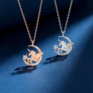 Ingelegde zirkoon initiële hanger ketting voor vrouwen gouden ketting schattige bedels kettingen sieraden vrienden cadeau sleutelbeen ketting paard ster maan ketting