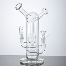 Bongs en verre Perc en ligne Narguilés uniques 14mm double joint Bong Sidecar Neck Conduites d'eau Huile Dab Rigs Bong avec bol anti-éclaboussures à la fois herbes et concentrés