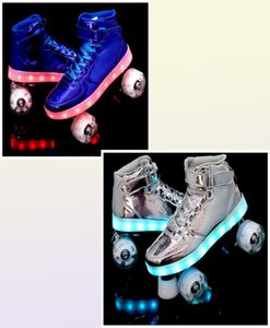 Patinadores en línea de patines de 7 colores LED Flash 4 ruedas PU para niños USB Recarga de zapatillas zapatos Doublew Men Mujeres Europa Tamaño 354518338570