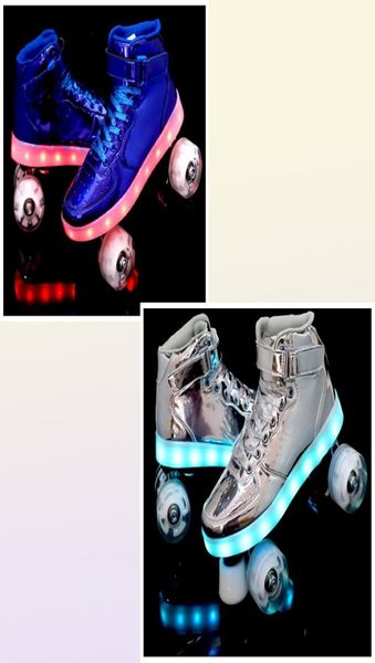 Patins à roulettes en ligne 7 couleurs LED Flash 4 roues PU pour enfants USB Recharge baskets chaussures DoubleRow hommes femmes Europe taille 354511580203
