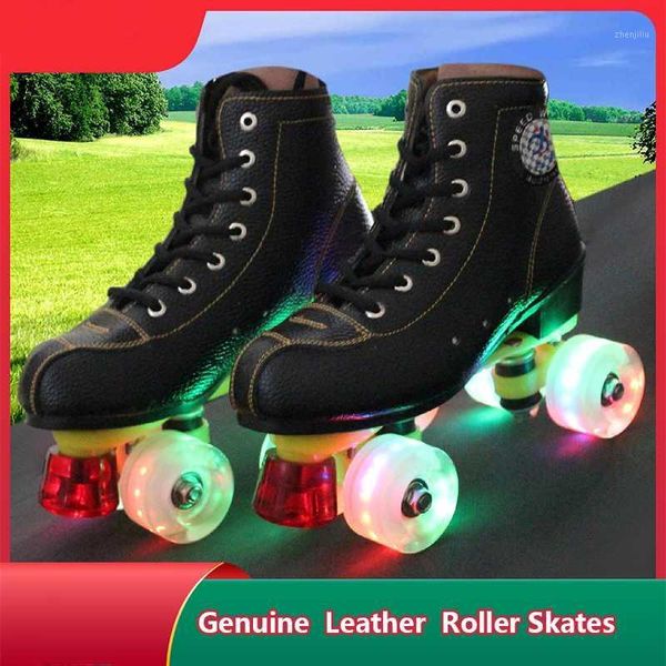 Patins à roulettes en ligne adultes Double rangée enfants hommes et femmes Pu 4 roues en cuir résistant à l'usure Roller1