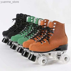 Inline rolschaatsen volwassen lederen bovenste roller skates schoenen patines met 4 wielen aluminium legering bodem glijdende quad sneakers training 2 rij y240410